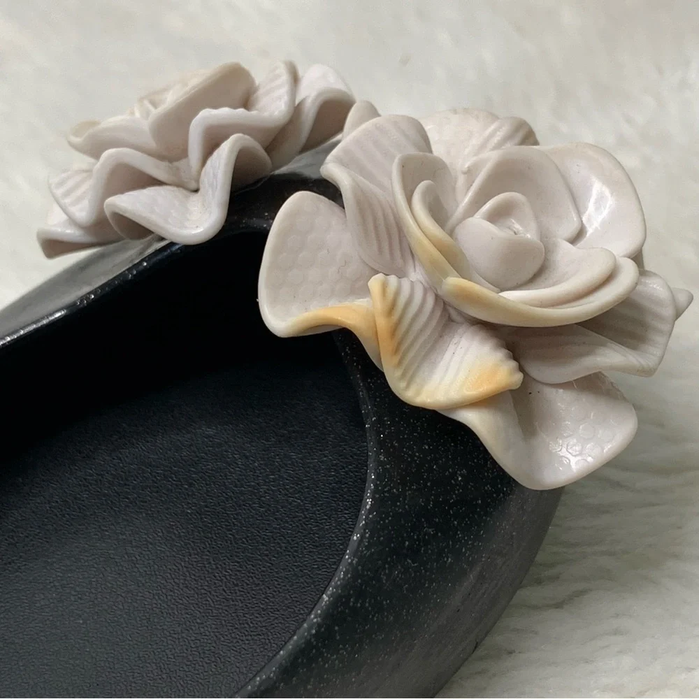 Mini Melissa Girl's Black Ultragirl Garden Floral Slip On Flat Shoes Size 8-9 - Picture 11 of 13